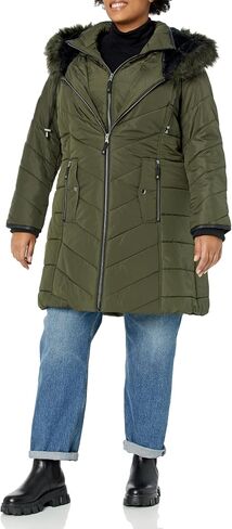 Avenue Women's Plus Size Coat Chev Puffer Long Fr Hood in Saudi Arabia