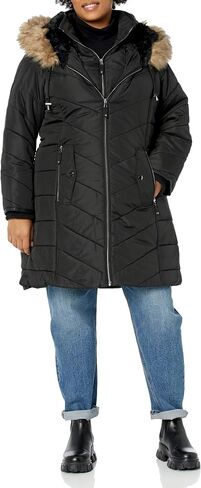 Avenue Women's Plus Size Coat Chev Puffer Long Fr Hood in Saudi Arabia