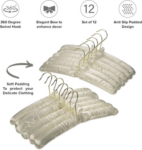 شماعات قماش الملابس المبطنة من FLORIDA BRANDS للنساء - عاجي، مجموعة من 12 شماعة معطف فاخرة للخزانة، شماعة العروس لفستان الزفاف، شماعات سترة in Kuwait