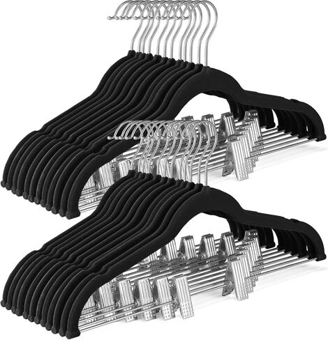 HOUSE DAY Velvet Skirt Hangers 12 Pack, Beige Velvet Hangers with Adjustable Clips, Space Saving Slim Velvet Pant Hangers, Heavy Duty Shorts Hangers, Non Slip Clip Hangers for Pants, Skirts, Shorts in Saudi Arabia