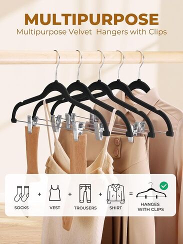 HOUSE DAY Velvet Skirt Hangers 12 Pack, Beige Velvet Hangers with Adjustable Clips, Space Saving Slim Velvet Pant Hangers, Heavy Duty Shorts Hangers, Non Slip Clip Hangers for Pants, Skirts, Shorts in Saudi Arabia