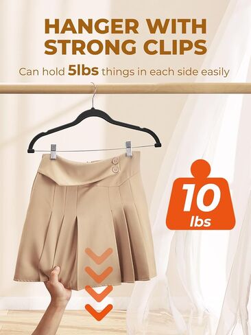 HOUSE DAY Velvet Skirt Hangers 12 Pack, Beige Velvet Hangers with Adjustable Clips, Space Saving Slim Velvet Pant Hangers, Heavy Duty Shorts Hangers, Non Slip Clip Hangers for Pants, Skirts, Shorts in Saudi Arabia