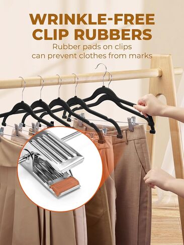 HOUSE DAY Velvet Skirt Hangers 12 Pack, Beige Velvet Hangers with Adjustable Clips, Space Saving Slim Velvet Pant Hangers, Heavy Duty Shorts Hangers, Non Slip Clip Hangers for Pants, Skirts, Shorts in Saudi Arabia