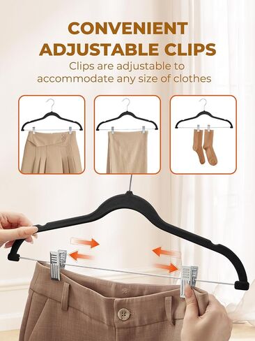 HOUSE DAY Velvet Skirt Hangers 12 Pack, Beige Velvet Hangers with Adjustable Clips, Space Saving Slim Velvet Pant Hangers, Heavy Duty Shorts Hangers, Non Slip Clip Hangers for Pants, Skirts, Shorts in Saudi Arabia
