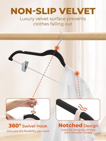 HOUSE DAY Velvet Skirt Hangers 12 Pack, Beige Velvet Hangers with Adjustable Clips, Space Saving Slim Velvet Pant Hangers, Heavy Duty Shorts Hangers, Non Slip Clip Hangers for Pants, Skirts, Shorts in Saudi Arabia