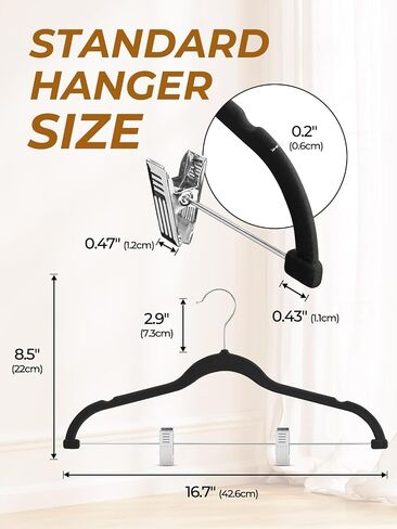 HOUSE DAY Velvet Skirt Hangers 12 Pack, Beige Velvet Hangers with Adjustable Clips, Space Saving Slim Velvet Pant Hangers, Heavy Duty Shorts Hangers, Non Slip Clip Hangers for Pants, Skirts, Shorts in Saudi Arabia