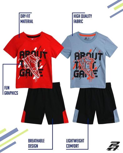 مجموعة شورتات رياضية للأولاد من Pro Athlete - تي شيرت أداء مكون من 4 قطع وشورتات رياضية - مجموعة ملابس رياضية صيفية للأولاد (2T-7) in Kuwait