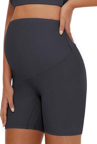 POSHDIVAH Ribbed Maternity Biker Shorts Over The Belly for Women - 5"/8" Buttery Soft Pregnancy Workout Athletic Short in Saudi Arabia