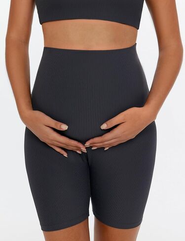 POSHDIVAH Ribbed Maternity Biker Shorts Over The Belly for Women - 5"/8" Buttery Soft Pregnancy Workout Athletic Short in Saudi Arabia