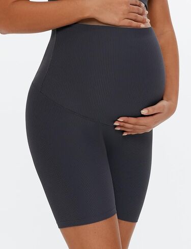 POSHDIVAH Ribbed Maternity Biker Shorts Over The Belly for Women - 5"/8" Buttery Soft Pregnancy Workout Athletic Short in Saudi Arabia
