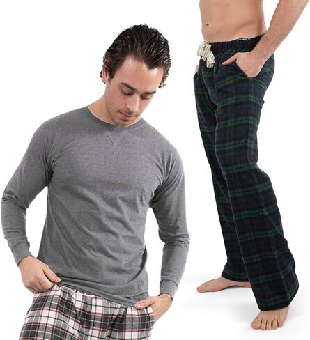 Bottoms Out Men's Pajama Set, Long Sleeve Cotton Top and Flannel Comfy Pants, Cozy in Kuwait