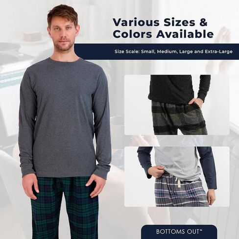 Bottoms Out Men's Pajama Set, Long Sleeve Cotton Top and Flannel Comfy Pants, Cozy in Kuwait