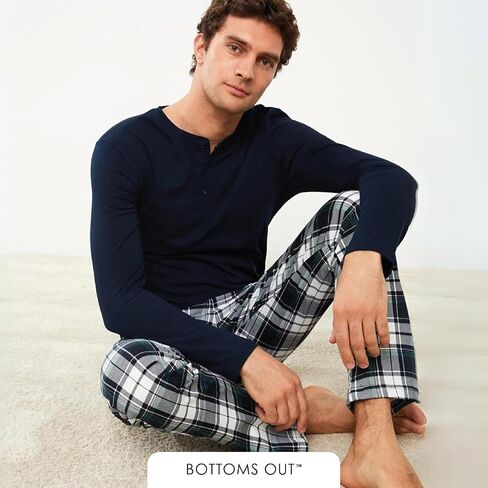 Bottoms Out Men's Pajama Set, Long Sleeve Cotton Top and Flannel Comfy Pants, Cozy in Kuwait
