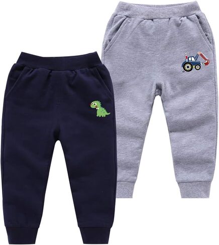 Azalquat Toddler Boys Cotton Pull-On Sweat Pants, Cartoon Print Jog Sweatpants 2-Pack in Saudi Arabia
