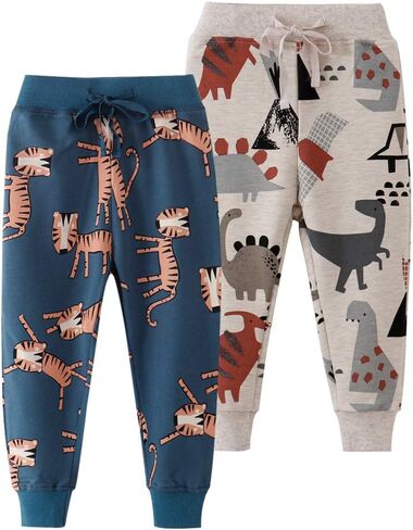 Azalquat Toddler Boys Cotton Pull-On Sweat Pants, Cartoon Print Jog Sweatpants 2-Pack in Saudi Arabia