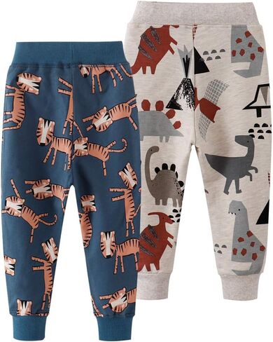 Azalquat Toddler Boys Cotton Pull-On Sweat Pants, Cartoon Print Jog Sweatpants 2-Pack in Saudi Arabia