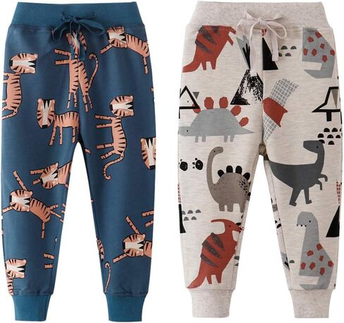 Azalquat Toddler Boys Cotton Pull-On Sweat Pants, Cartoon Print Jog Sweatpants 2-Pack in Saudi Arabia
