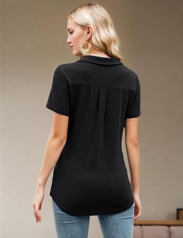 Womens Pole Shirts Quick Dry V Neck Casual Tops with Pocket Short Sleeve Collared Shirt in Saudi Arabia