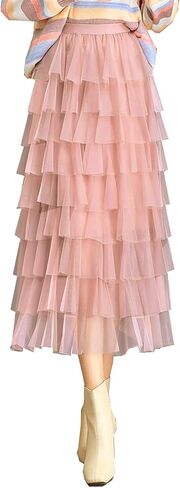 TONCHENGSD Women's Elastic Waist Tiered Layered Mesh Ballet Tulle Tutu Long Tiered Skirts in Saudi Arabia