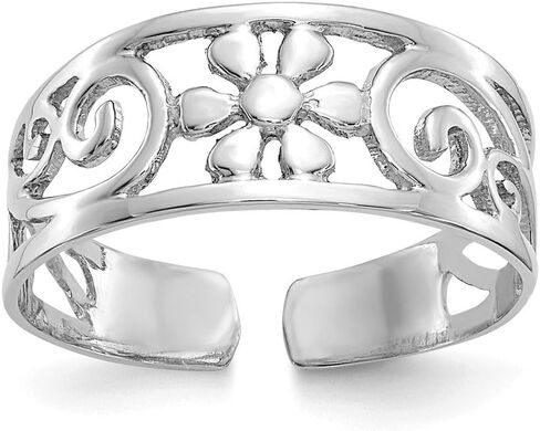 Solid 14k White Gold Floral Flower Adjustable One Size Fits All Toe Ring (3 to 6 mm) in Saudi Arabia