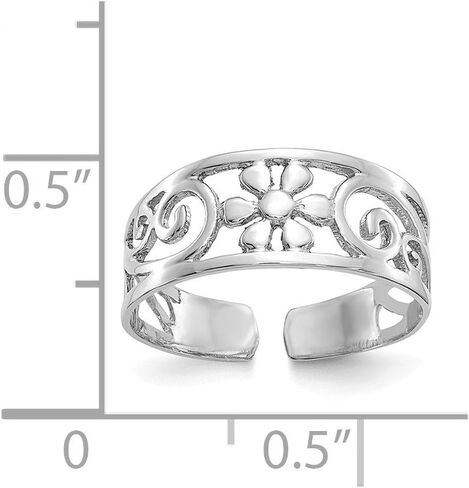 Solid 14k White Gold Floral Flower Adjustable One Size Fits All Toe Ring (3 to 6 mm) in Saudi Arabia