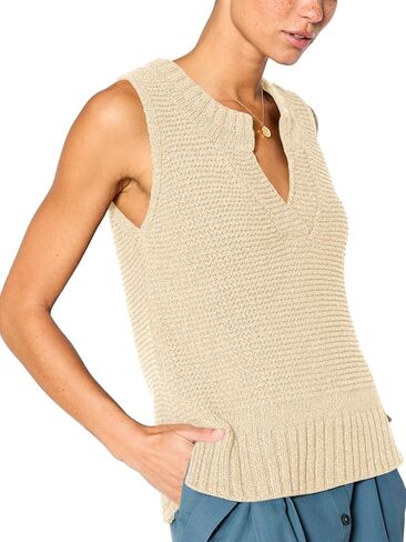 Saodimallsu Womens V Neck Sleeveless Tank Tops Knit Lightweight Cool Sweater Vest Side Split Casual Tunic Cami Shirts in Kuwait