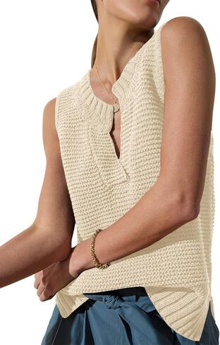 Saodimallsu Womens V Neck Sleeveless Tank Tops Knit Lightweight Cool Sweater Vest Side Split Casual Tunic Cami Shirts in Kuwait