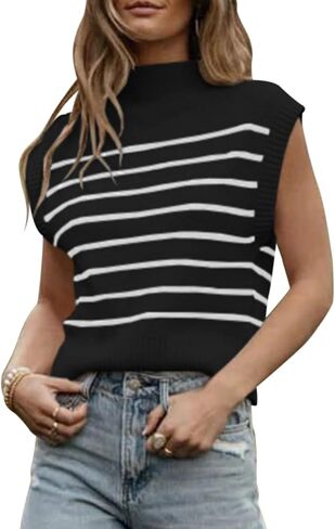 Langwyqu المرأة 2024 الصيف سترة دون أكمام سترة وهمية الرقبة مخطط كم كاب مضلع البلوز تانك القمم in Kuwait