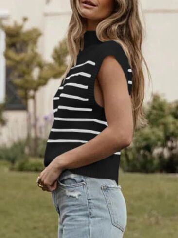 Langwyqu المرأة 2024 الصيف سترة دون أكمام سترة وهمية الرقبة مخطط كم كاب مضلع البلوز تانك القمم in Kuwait