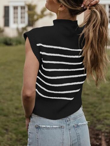 Langwyqu المرأة 2024 الصيف سترة دون أكمام سترة وهمية الرقبة مخطط كم كاب مضلع البلوز تانك القمم in Kuwait