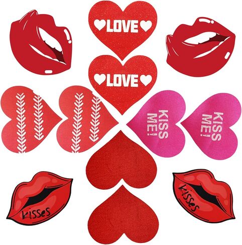 أغطية حلمات عيد الحب للسيدات، أغطية على شكل قلوب وشفاه، بتلات صدر مثيرة، ملصقات فطائر اللحم الرقيقة باللون الأحمر in Kuwait