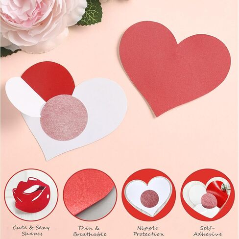 أغطية حلمات عيد الحب للسيدات، أغطية على شكل قلوب وشفاه، بتلات صدر مثيرة، ملصقات فطائر اللحم الرقيقة باللون الأحمر in Kuwait