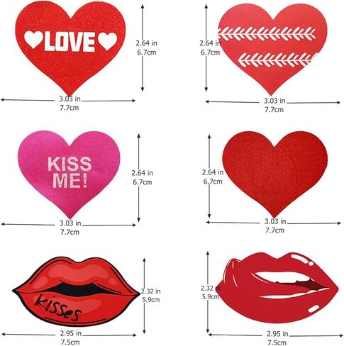 أغطية حلمات عيد الحب للسيدات، أغطية على شكل قلوب وشفاه، بتلات صدر مثيرة، ملصقات فطائر اللحم الرقيقة باللون الأحمر in Kuwait