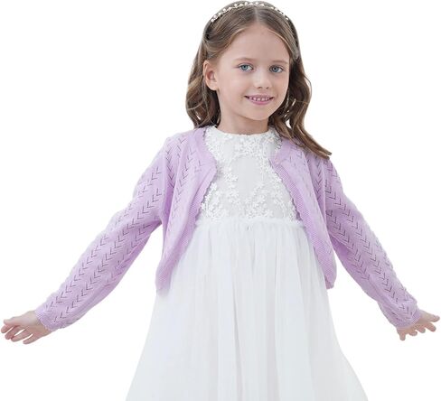 Girls Open Front Crochet Knit Bolero Shrug Kids Long Sleeve Button Down Cropped Cardigan Sweater Cute Warm Knitwear for Dress in Saudi Arabia
