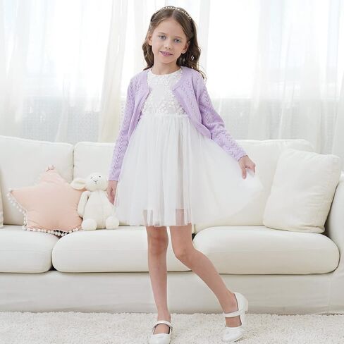 Girls Open Front Crochet Knit Bolero Shrug Kids Long Sleeve Button Down Cropped Cardigan Sweater Cute Warm Knitwear for Dress in Saudi Arabia