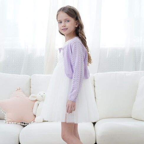 Girls Open Front Crochet Knit Bolero Shrug Kids Long Sleeve Button Down Cropped Cardigan Sweater Cute Warm Knitwear for Dress in Saudi Arabia