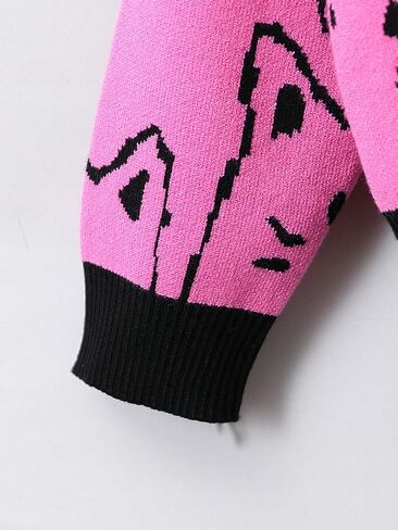 WDIRARA Girl's Cartoon Cat Pattern V Neck Button Front Long Sleeve Cardigan Sweater in Saudi Arabia