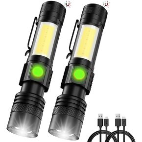 Rechargeable Flashlight, Magnetic LED Flashlight 【Battery Not Included】with COB Work Light, Pocket Tactical Flashlights with 6 Modes,1000 Lumens Super Bright,Waterproof,Zoomable,for Camping,Emergency