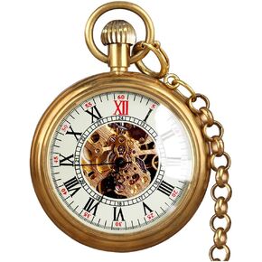 VIGOROSO Men's Vintage Full Copper Hand-Wind Mechanical Second&24hours Sub-dials Pocket Watch in Box