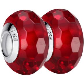 2pcs Murano Glass Charms Authentic Sterling Silver Bead Charms for Pandora Bracelets,Christmas gift for Women and Girls