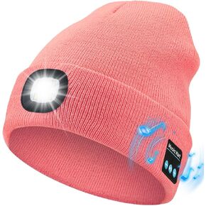 Unisex Bluetooth Beanie with Light 2 Pack, USB Rechargeable LED Headlamp Hat, Christmas Stocking Stuffers Gifts Warm Knitted Cap for Parent Men Women Dad Mom Black & Gray