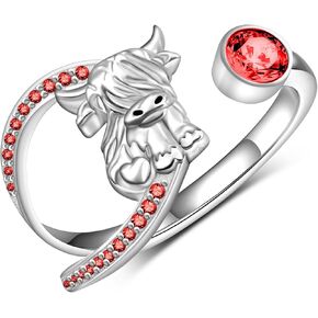 Peireara Highland Cow Ring for Women 925 Sterling Silver Adjustable Cow Rings Scottish Highland Cow Jewelry Gifts for Women Girls Animal Lover