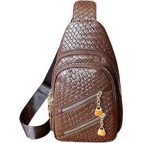 Small Sling Bag Backpack for Women Crossbody Bag, Chest Bag Daypack PU Leather Fanny Packs for Outdoors Hiking Traveling(Black)