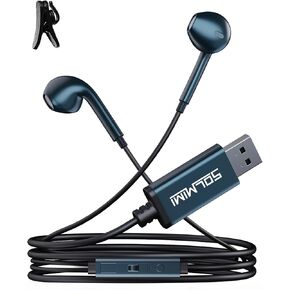 SOLMIMI USB Earbuds with Microphone for PC Laptop, 2M/6.5ft USB Headset with Microphone for PC, USB Headphones for Computer Laptop PC PS4 PS5 Notebook Desktop Office Home with Volume Control& Mute