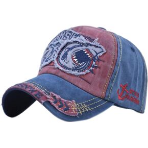 Vintage Baseball Cap Denim Embroidered Shark 100% Cotton Trucker Hat Retro Frayed Edge Sunhat Outdoor Cap Unisex