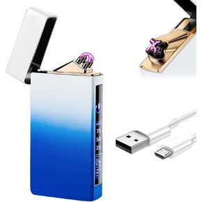 ولاعة كهربائية قابلة لإعادة الشحن عبر USB ولاعة قوسية مزدوجة مع شاشة ذكية تعمل باللمس ولاعة بلازما مقاومة للرياح للشمعة ولاعة رائعة مع مؤشر بطارية LED هدية مميزة للرجال والنساء (أسود + سماوي) in Kuwait