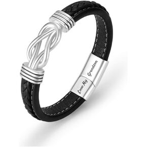Leather Bracelet for Men Boys, Graduation Birthday Christmas Gifts for Son Grandson Boyfriend Husband Brother, Black Inspirational Braided Cuff Bangle Bracelet Wristband Jewelry