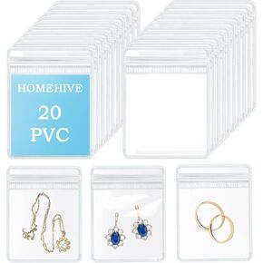 HOMEHIVE Acrylic Jewelry Box Organizer, Clear Jewelry Storage Holder with 20 Portable Jewelry bags, Travel Jewelry Case Display for Earrings/Rings/Necklaces/Bracelets Gift for Women Girls
