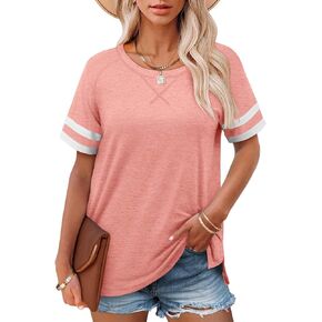 Angerella Summer Tops for Women Casual V Neck T Shirts Short Sleeve Tunic Tops Loose Fit