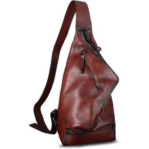 Genuine Leather Sling Bag for Men and Women Vintage Handmade Leather Sling Backpack Fashion Crossbody Bag Chest Purse